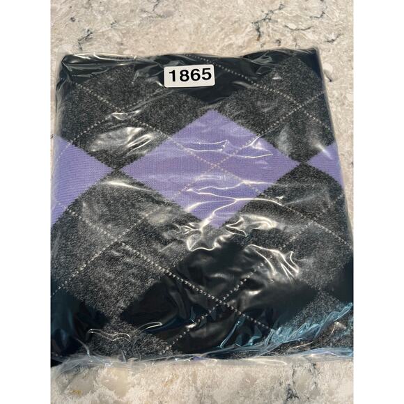 John Ashford 100% Cashmere Argyle Sweater V-Neck Purple Gray Size Medium JL - Picture 6 of 6